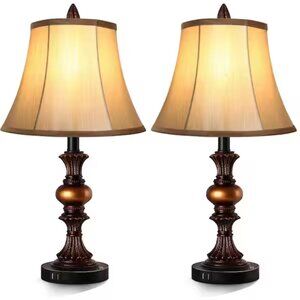 Partphoner Vintage Touch Table Lamp Set (2) | Dual USB | 3-Way Dimmable | Bronze
